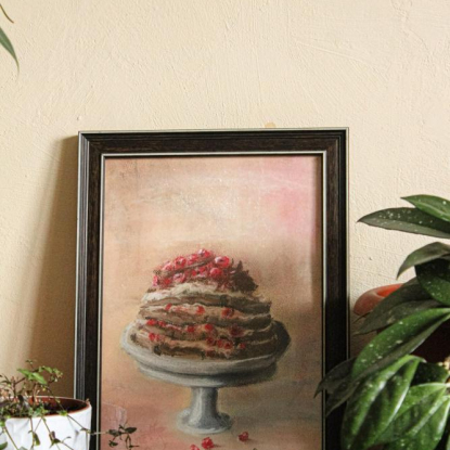 Картина пастелью "Тортик с малиной"