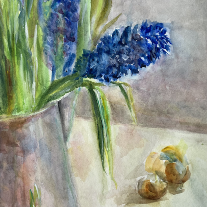 Картина акварелью "Весна. Гиацинты"