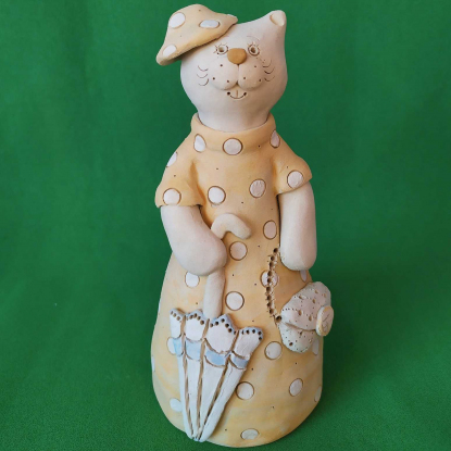 Глиняная игрушка-колокольчик "Кошка"