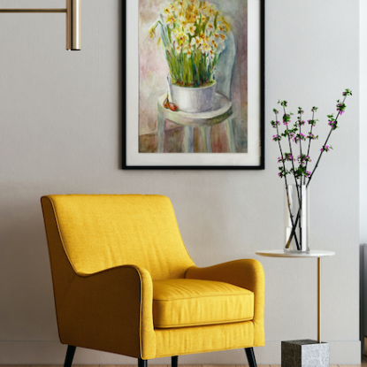 Картина акварелью "Весна. Нарциссы"