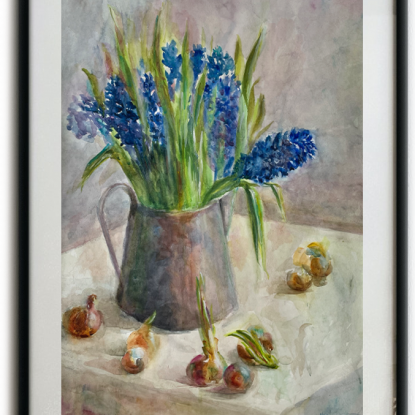 Картина акварелью "Весна. Гиацинты"