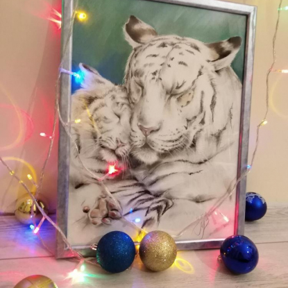 Картина пастелью "Белые тигры"