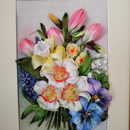 Вышивка лентами "Букет весенних цветов"