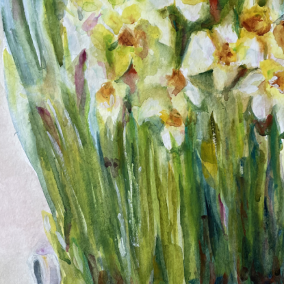 Картина акварелью "Весна. Нарциссы"